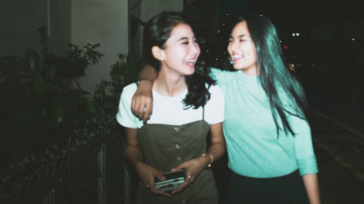 girls laughing outside